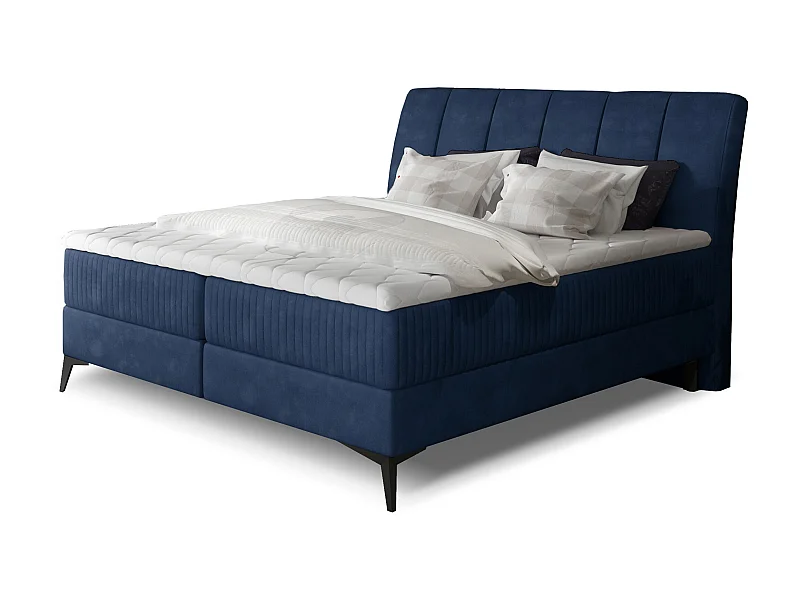 Lit continental moderne avec matelas velours bleu Brato-160x200
