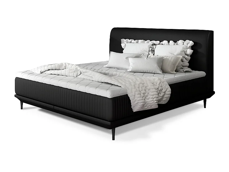 Lit boxspring 160x200 simili cuir noir sommier et matelas inclus Mastera