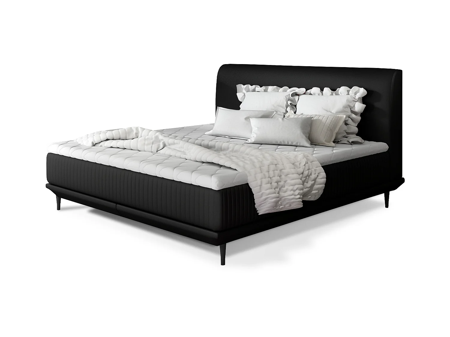 Lit boxspring 160x200 simili cuir noir sommier et matelas inclus Mastera