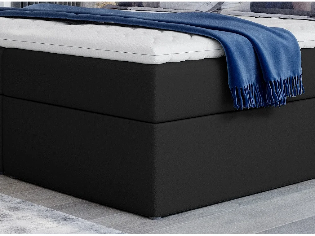 Lit continental simili cuir noir Balore-Couchage 160x200 cm