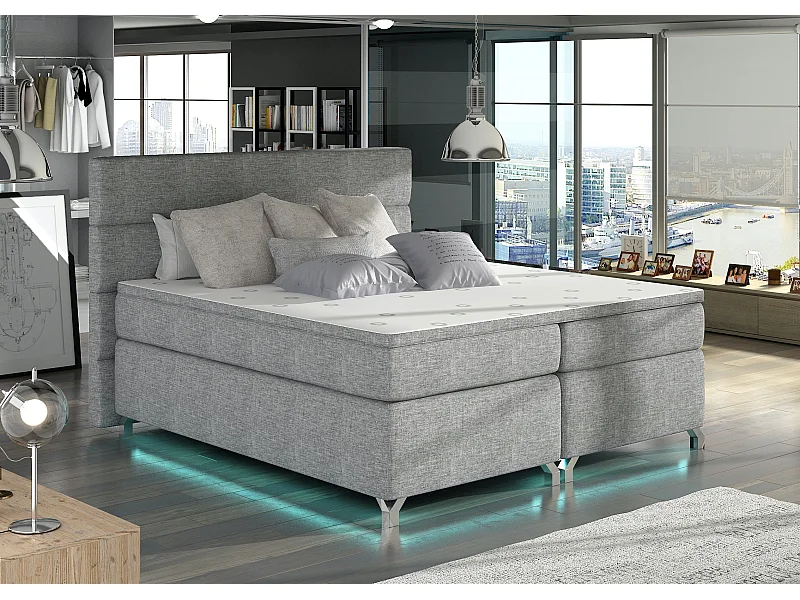 Lit boxspring 160x200 tissu gris clair Mador