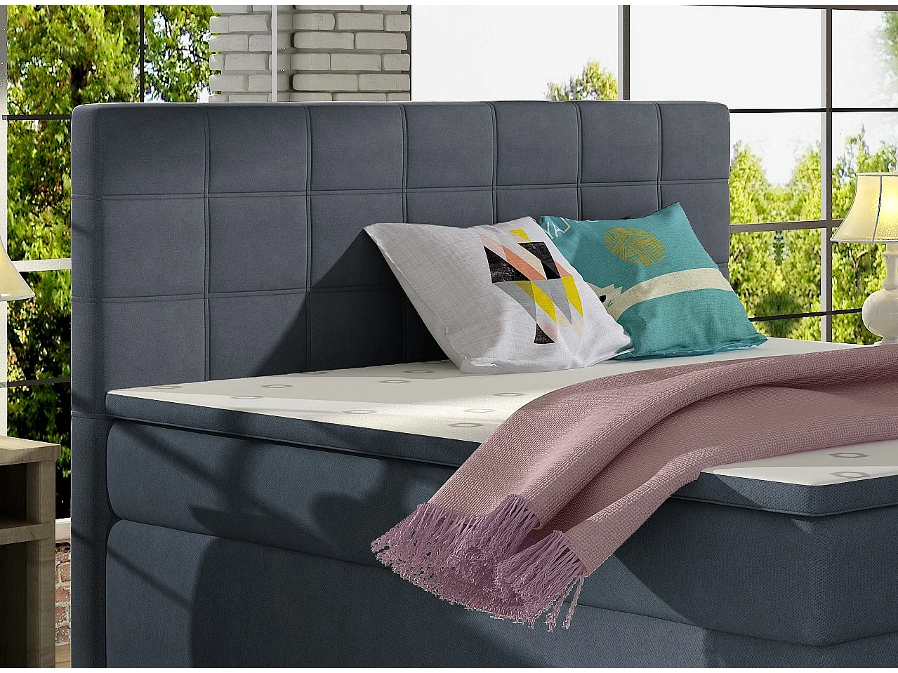 Hotelkamerbed met matras van Alko-turquinblauwe stof-Slapen 160x200cm