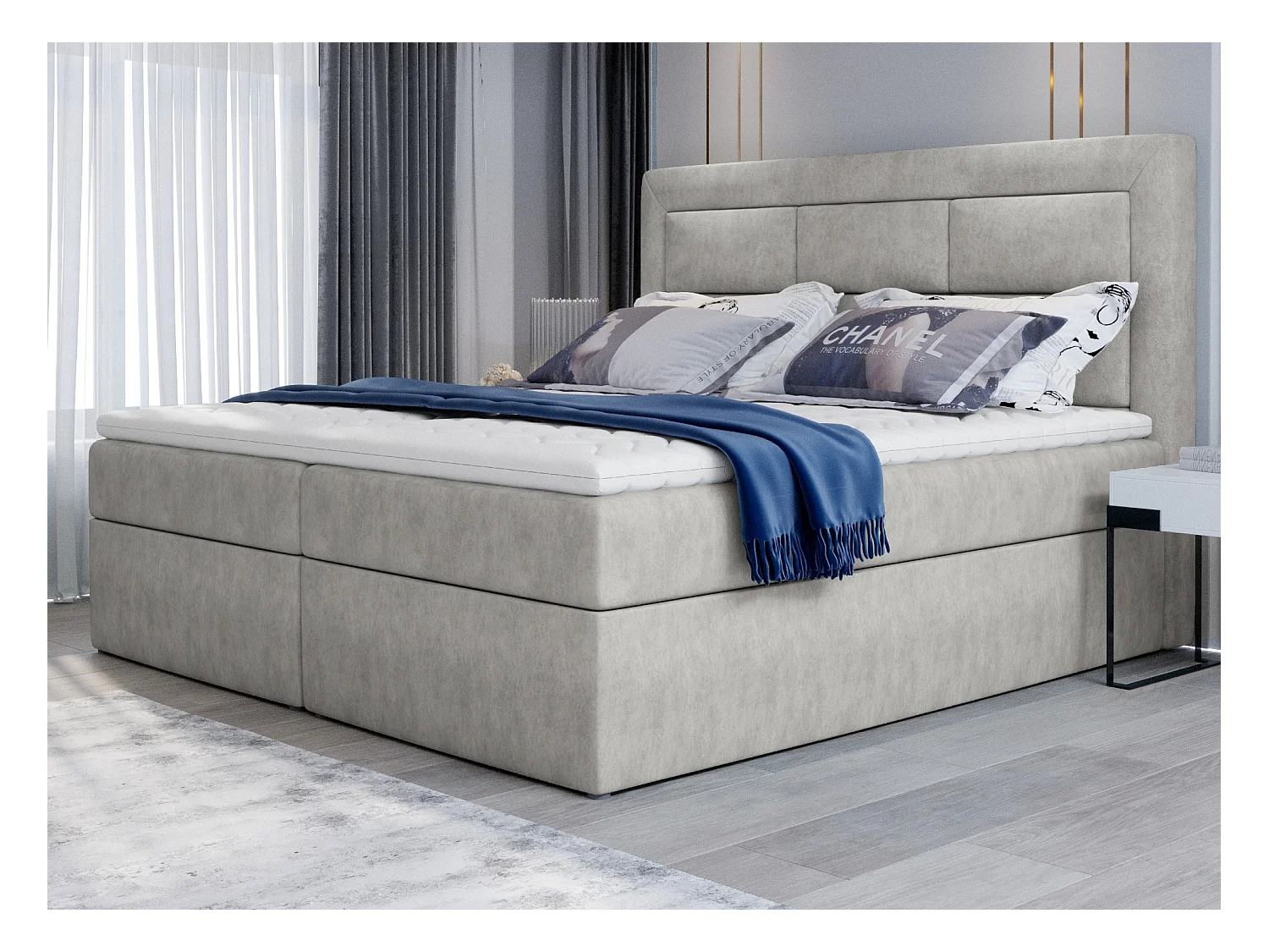Lit continental tissu beige Balore-Couchage 160x200 cm
