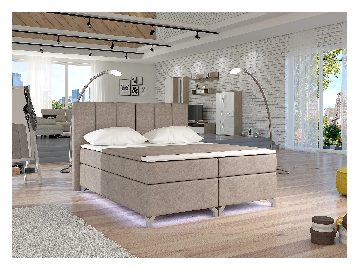 Lit boxspring 140x200 tissu beige Balfor
