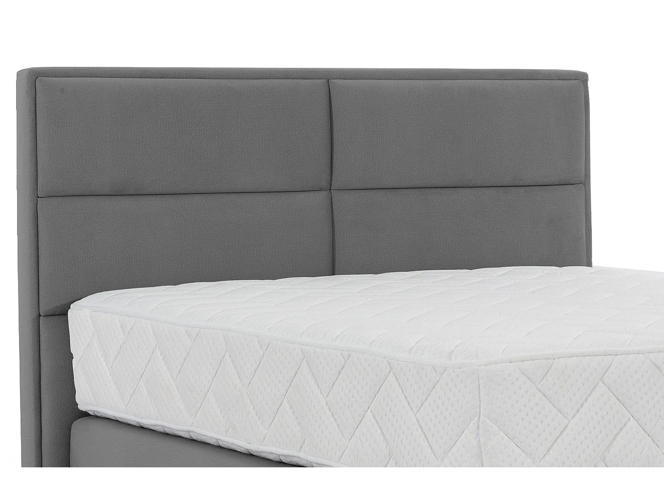 Lit continental tissu gris Tiempo avec matelas 30cm en latex et pied métal noir-160x200