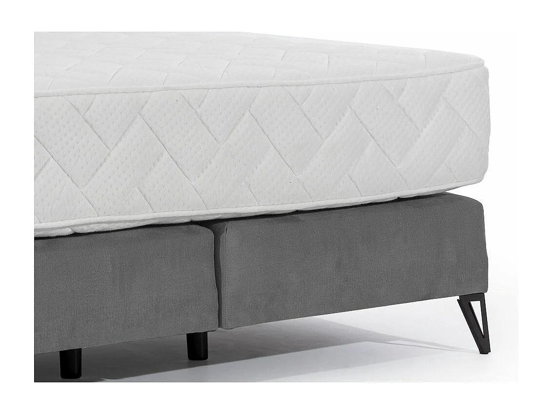 Lit continental tissu gris Tiempo avec matelas 30cm en latex et pied métal noir-160x200