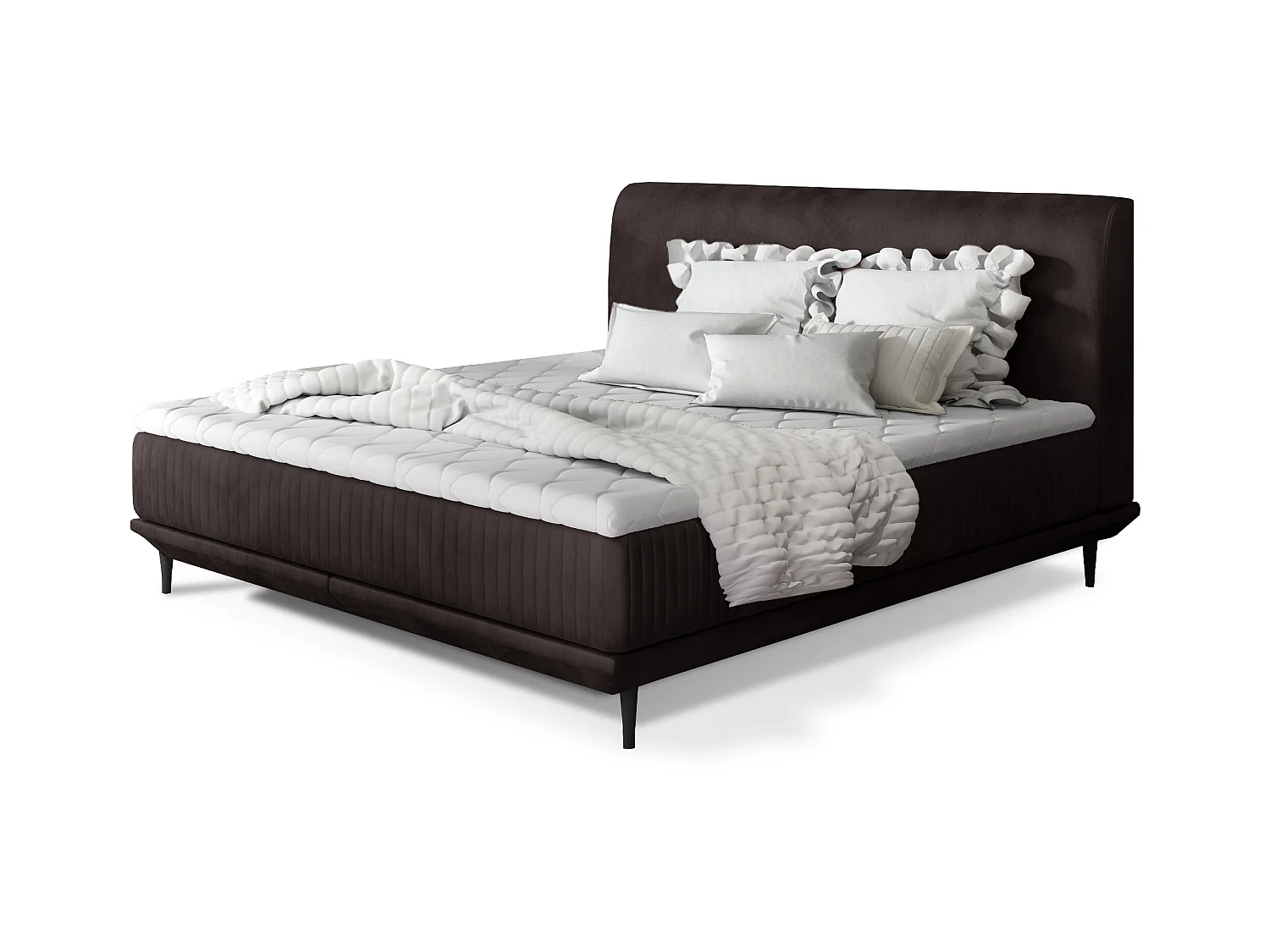 Lit boxspring 160x200 velours marron foncé sommier et matelas inclus Mastera