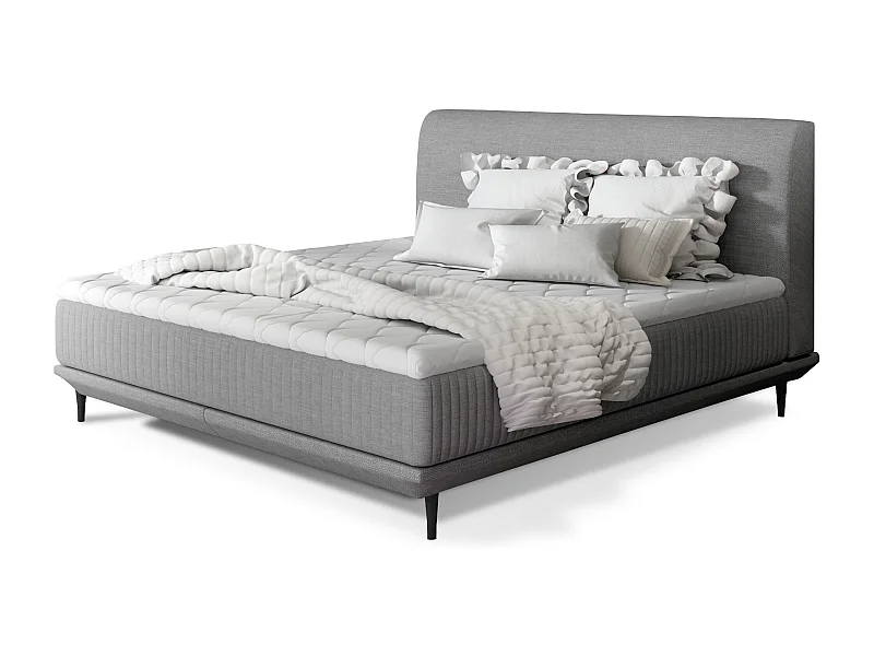 Lit boxspring 140x200 tissu gris sommier et matelas inclus Mastera