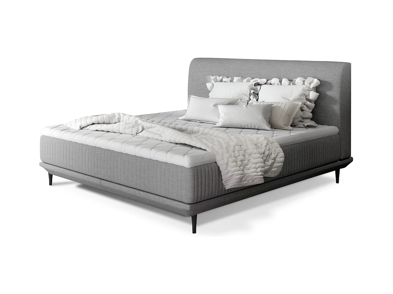 Lit boxspring 140x200 tissu gris sommier et matelas inclus Mastera
