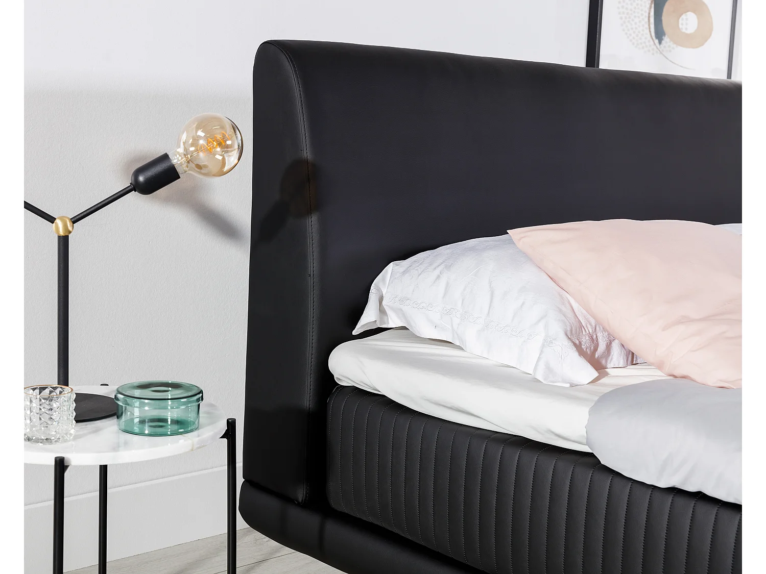 Lit boxspring 140x200 tissu gris sommier et matelas inclus Mastera