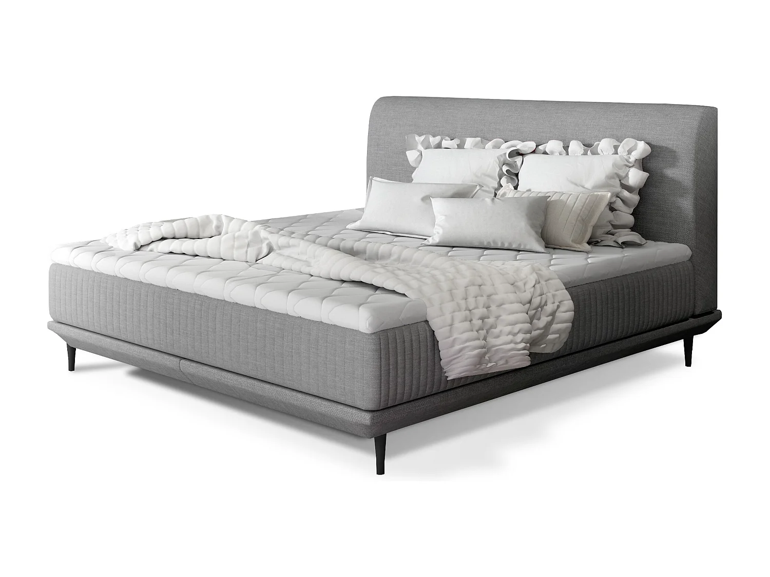 Lit boxspring 140x200 tissu gris sommier et matelas inclus Mastera