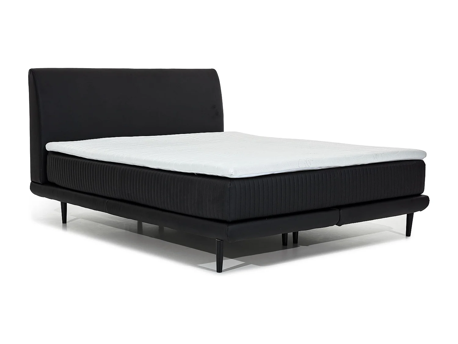 Lit boxspring 140x200 tissu gris sommier et matelas inclus Mastera