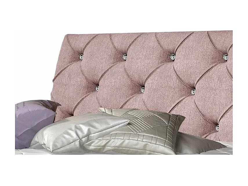 Lit design continental avec tête de lit capitonnée strass tissu rose Banky-180x200