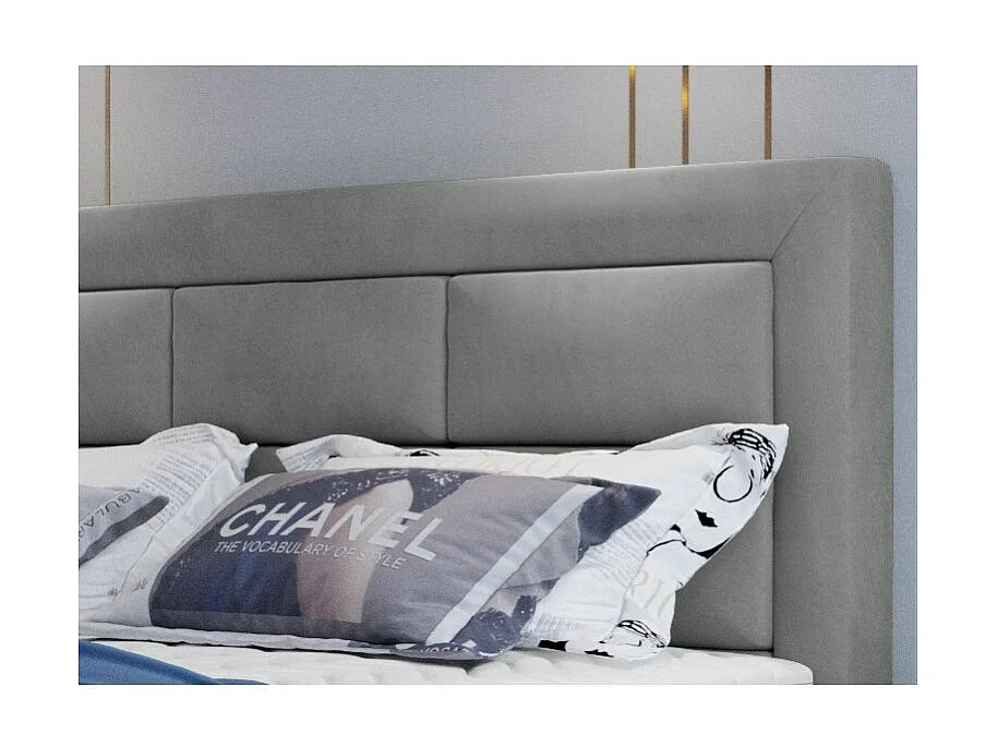 Lit continental velours gris clair Balore-Couchage 180x200 cm