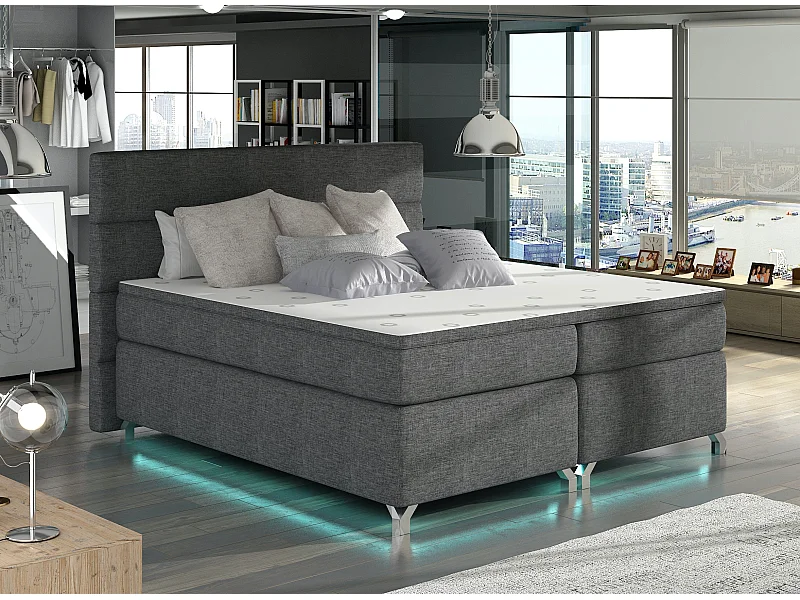 Lit boxspring 180x200 tissu anthracite Mador