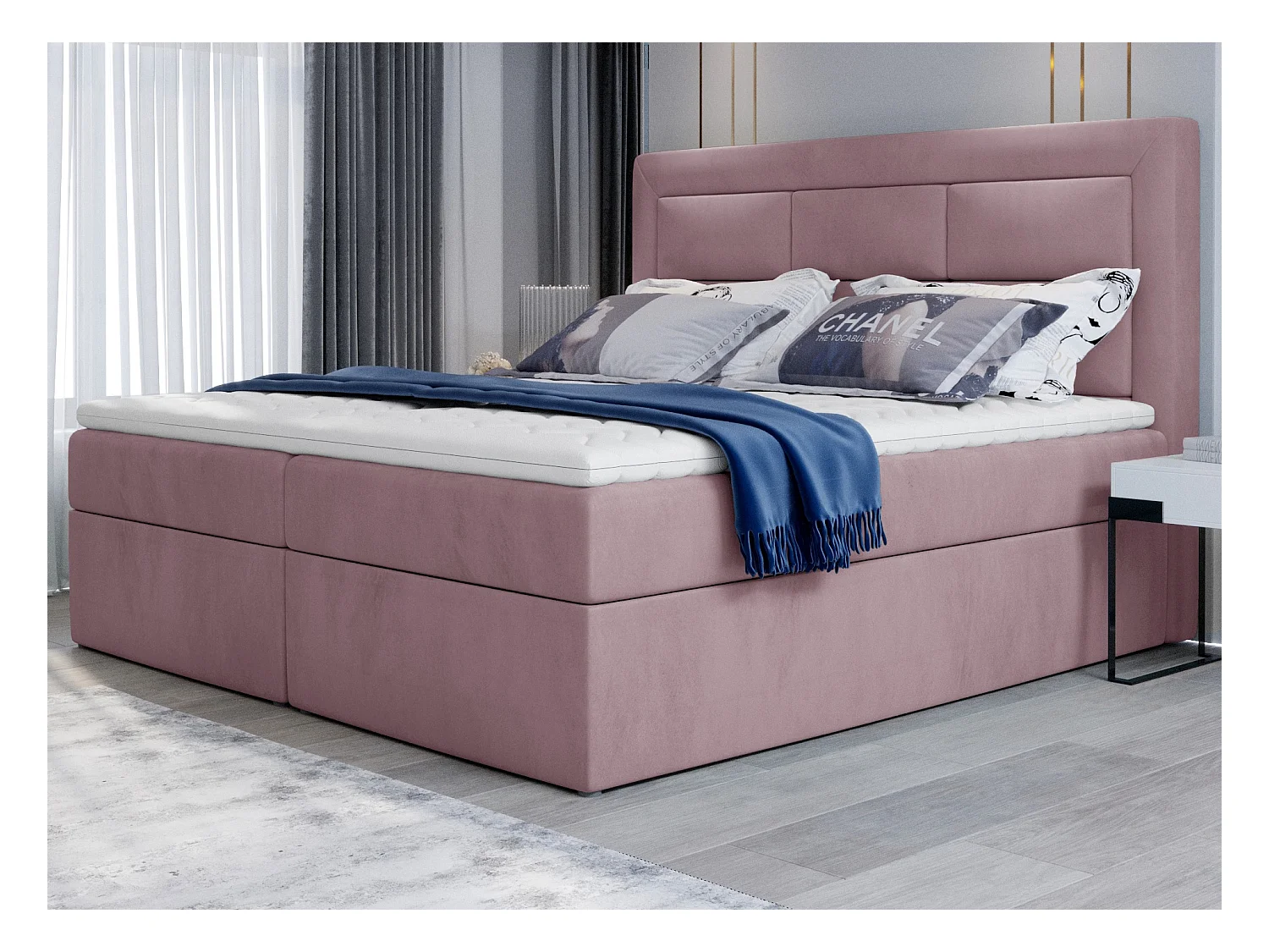 Lit continental velours rose Balore-Couchage 140x200 cm