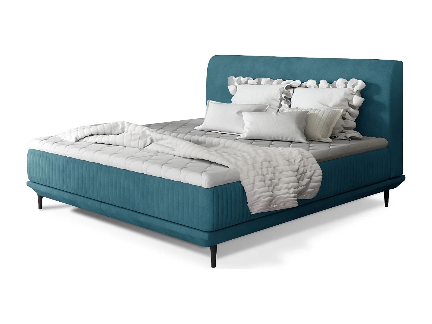 Boxspringbed 140x200 cm eend blauw fluwelen boxspring en matras inclusief Mastera