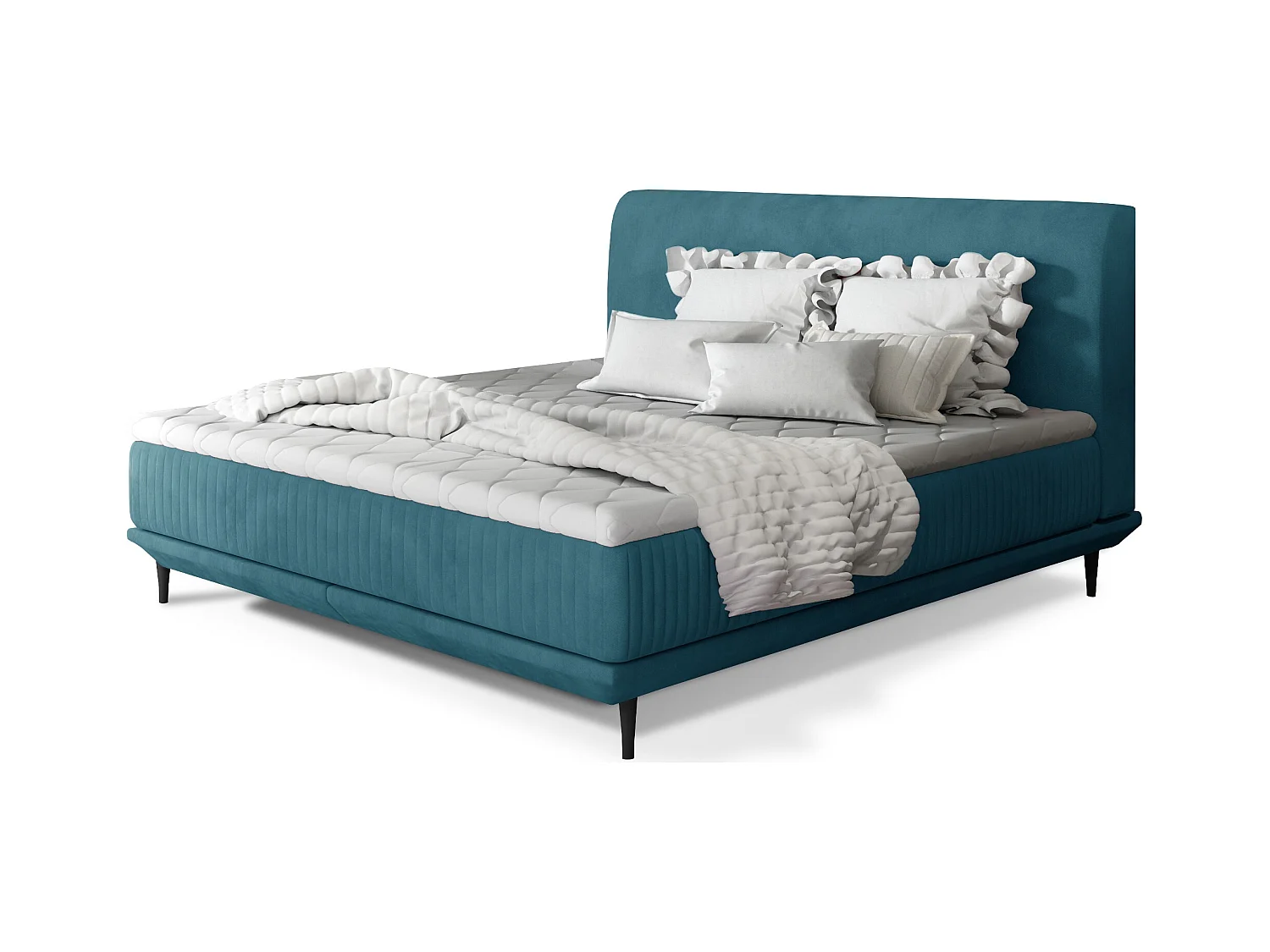 Lit boxspring 140x200 velours bleu canard sommier et matelas inclus Mastera