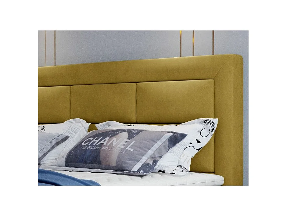 Lit continental velours jaune Balore-Couchage 140x200 cm