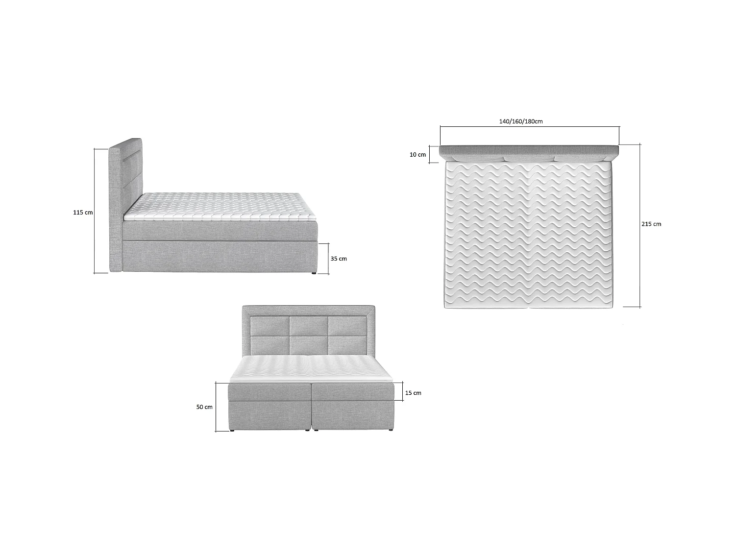 Lit continental velours jaune Balore-Couchage 140x200 cm