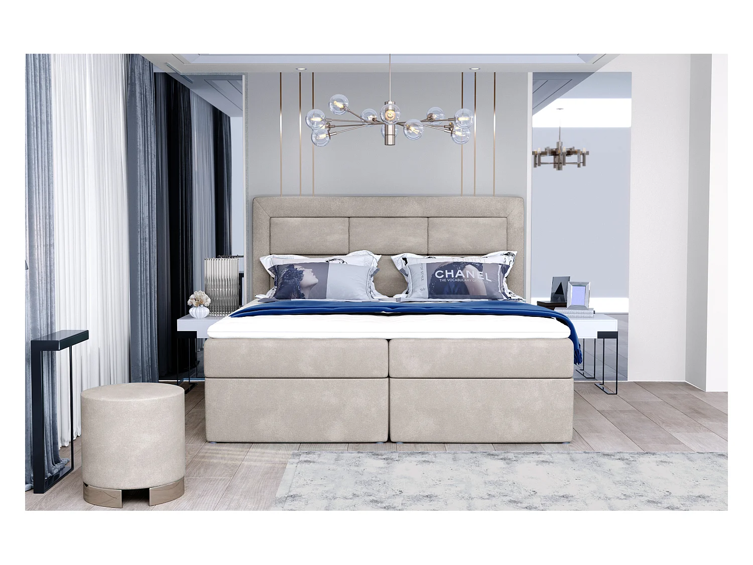 Lit continental velours jaune Balore-Couchage 140x200 cm