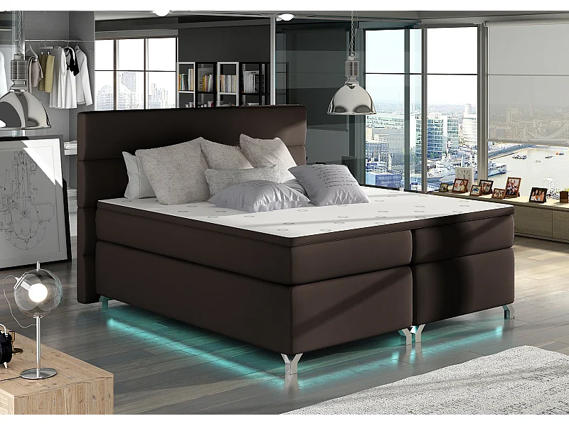 Lit boxspring 160x200 simili cuir marron Mador
