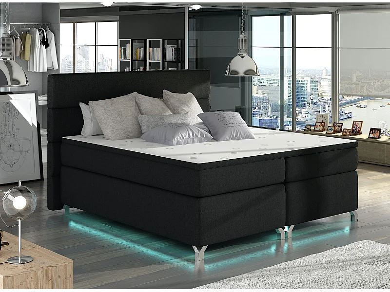 Lit boxspring 160x200 tissu noir Mador