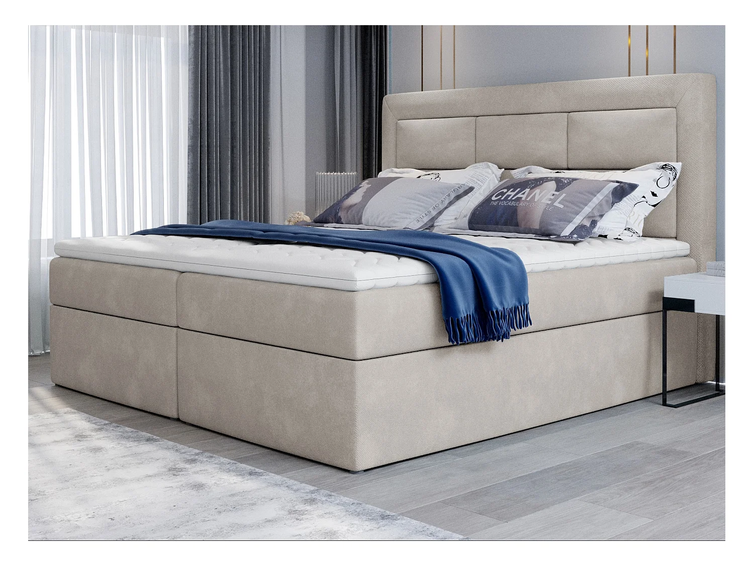 Lit continental velours beige Balore-Couchage 160x200 cm