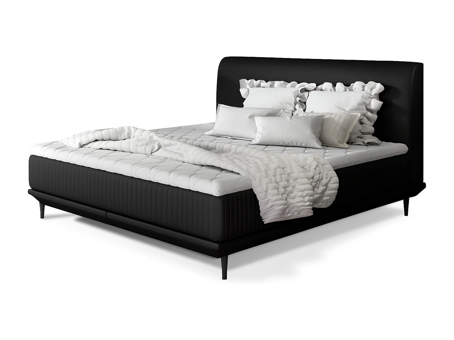 Lit boxspring 140x200 simili cuir noir sommier et matelas inclus Mastera