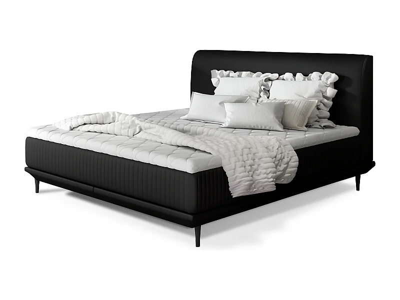 Lit boxspring 140x200 simili cuir noir sommier et matelas inclus Mastera