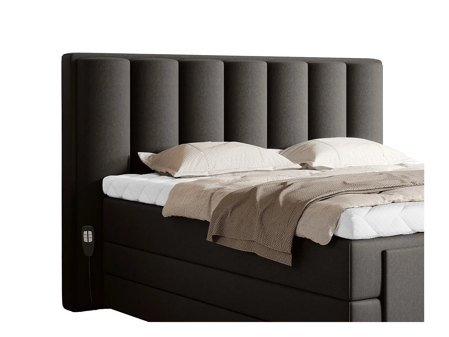 Lit boxspring électrique tissu marron avec matelas et surmatelas Arkos-140x200