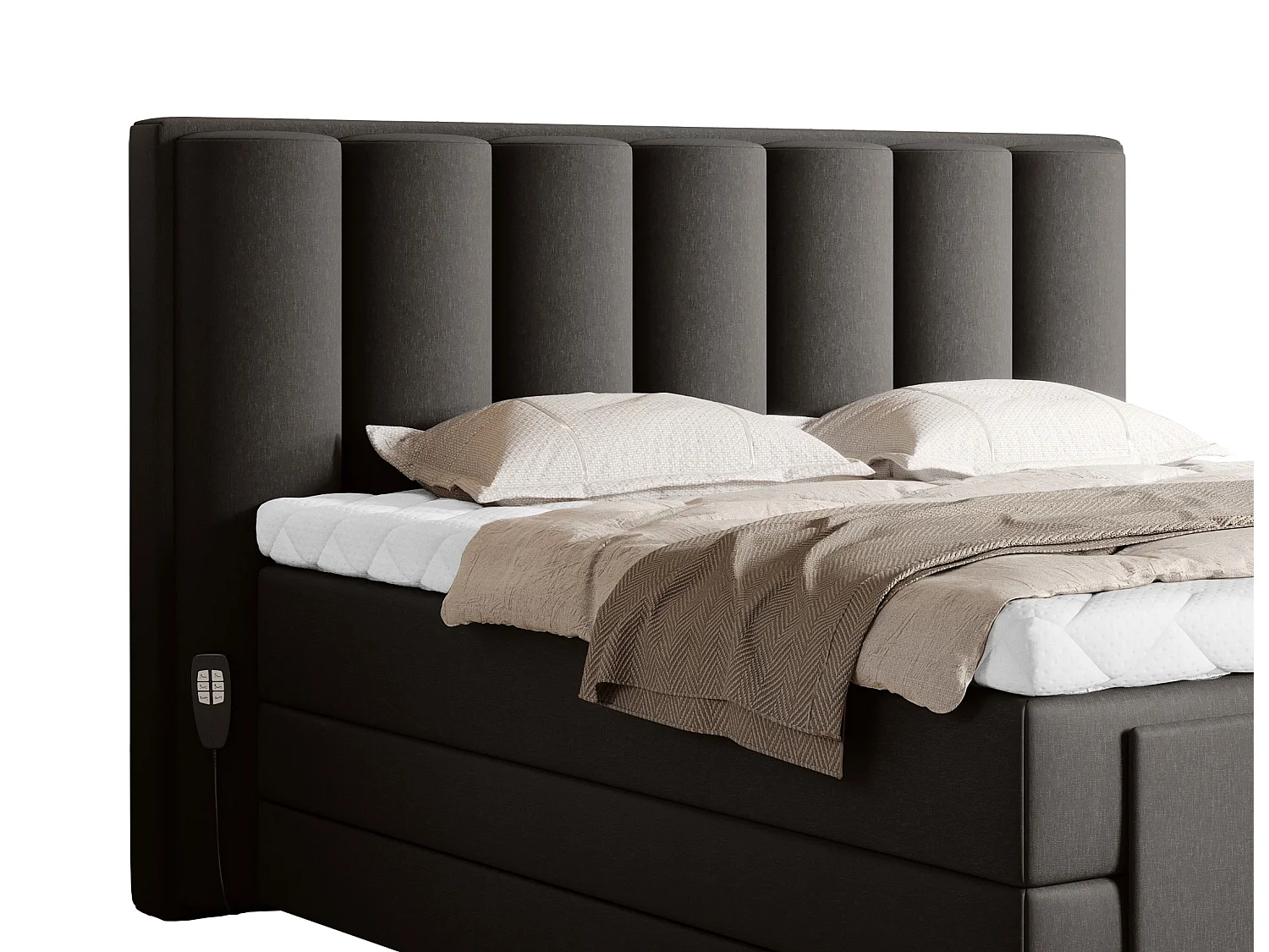 Lit boxspring électrique tissu marron avec matelas et surmatelas Arkos-140x200