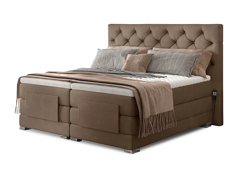 Lit continental électrique velours marron clair avec matelas et surmatelas Karmen-160x200
