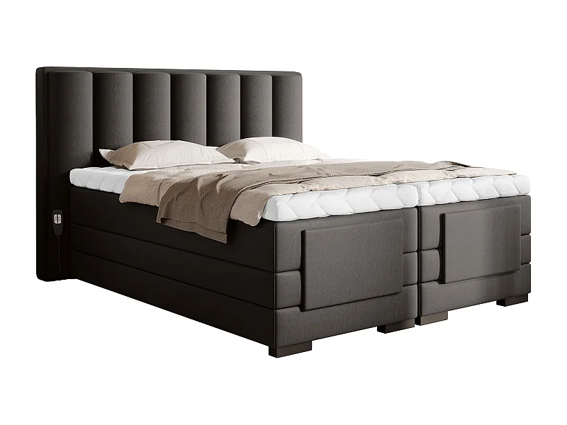 Lit boxspring électrique tissu marron avec matelas et surmatelas Arkos-90x200