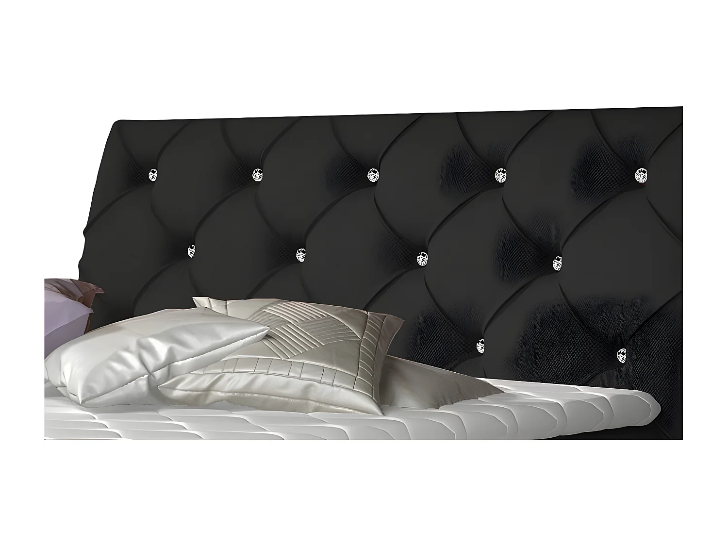 Continental designbed met strass gevoerd hoofdeinde in zwarte Banky-stof-Slapen 180x200cm