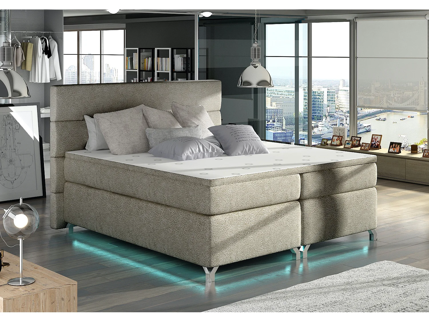 Lit boxspring 180x200 tissu beige Mador