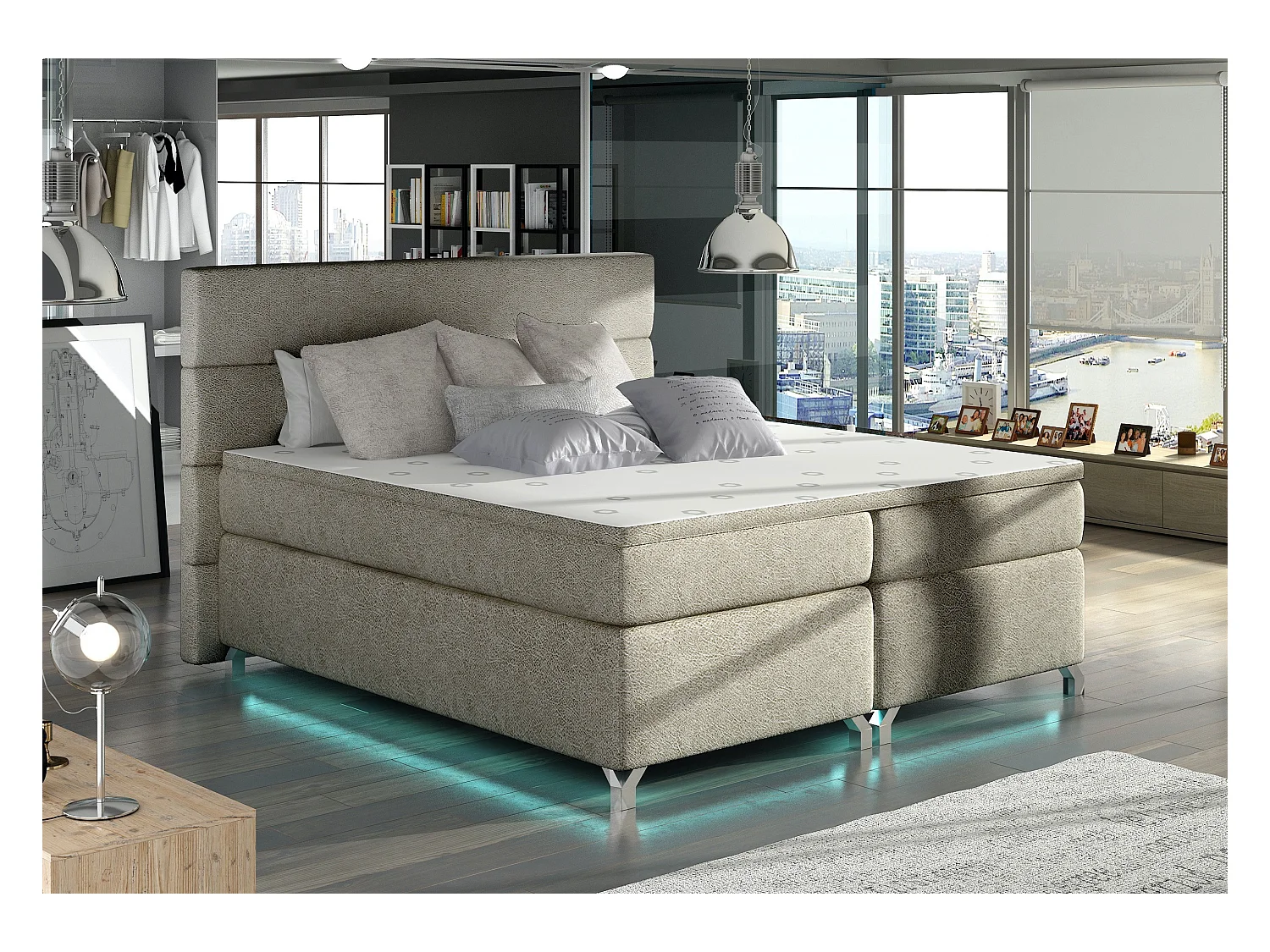 Lit boxspring 180x200 tissu beige Mador