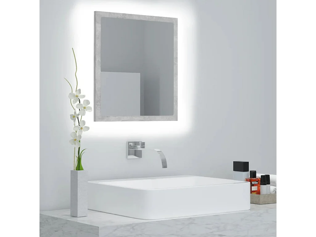 Miroir à LED de salle de bain Gris béton 40x8,5x37