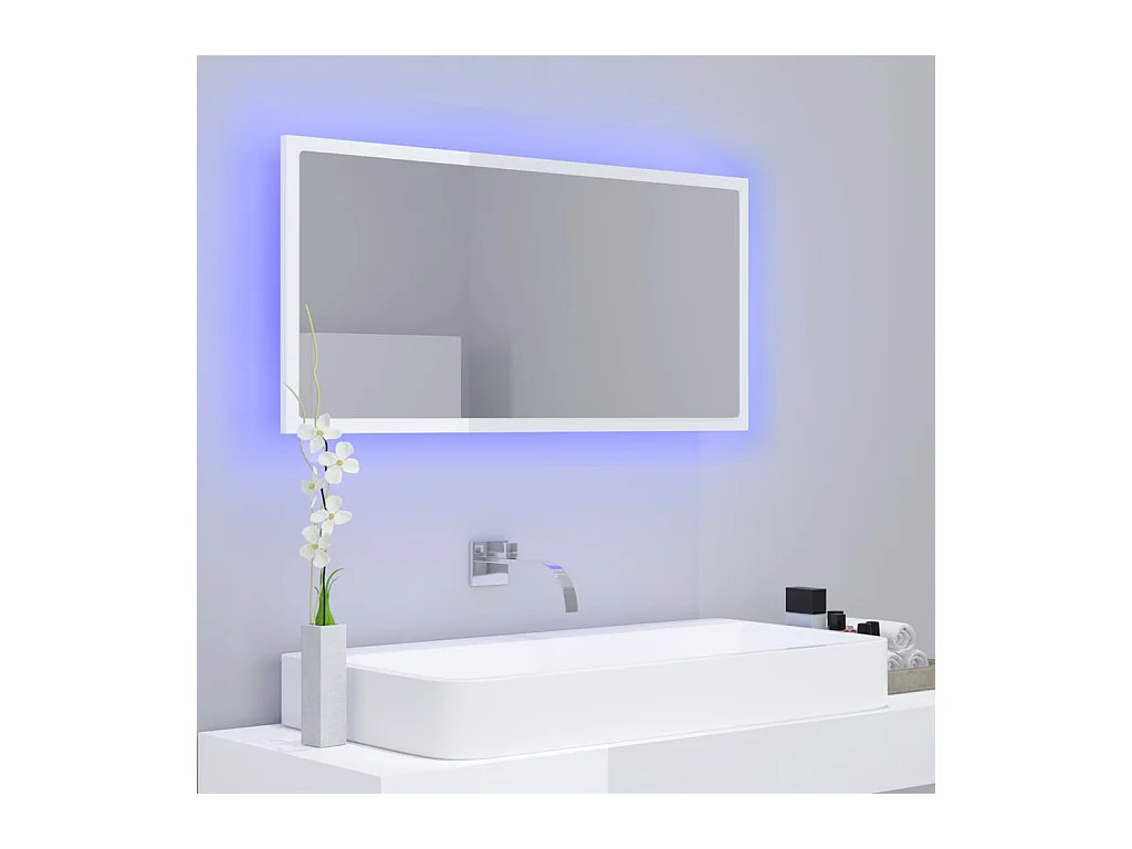 Miroir à LED de bain Blanc brillant 90x8,5x37