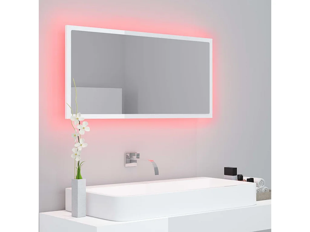 Miroir à LED de bain Blanc brillant 90x8,5x37