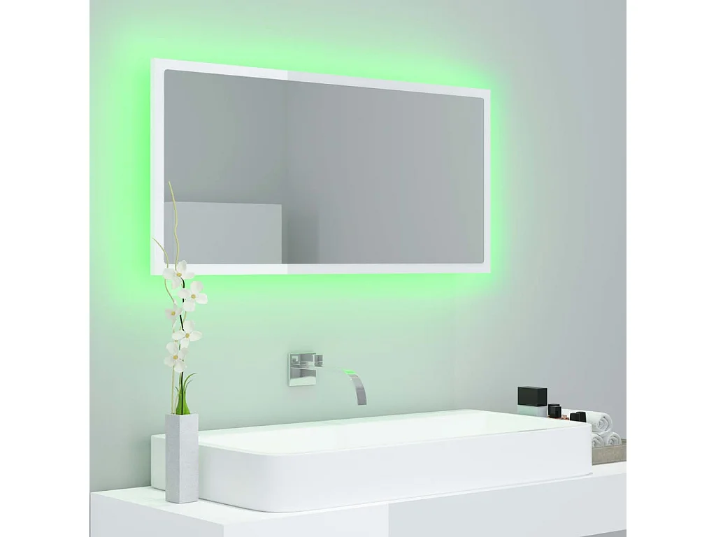 Miroir à LED de bain Blanc brillant 90x8,5x37