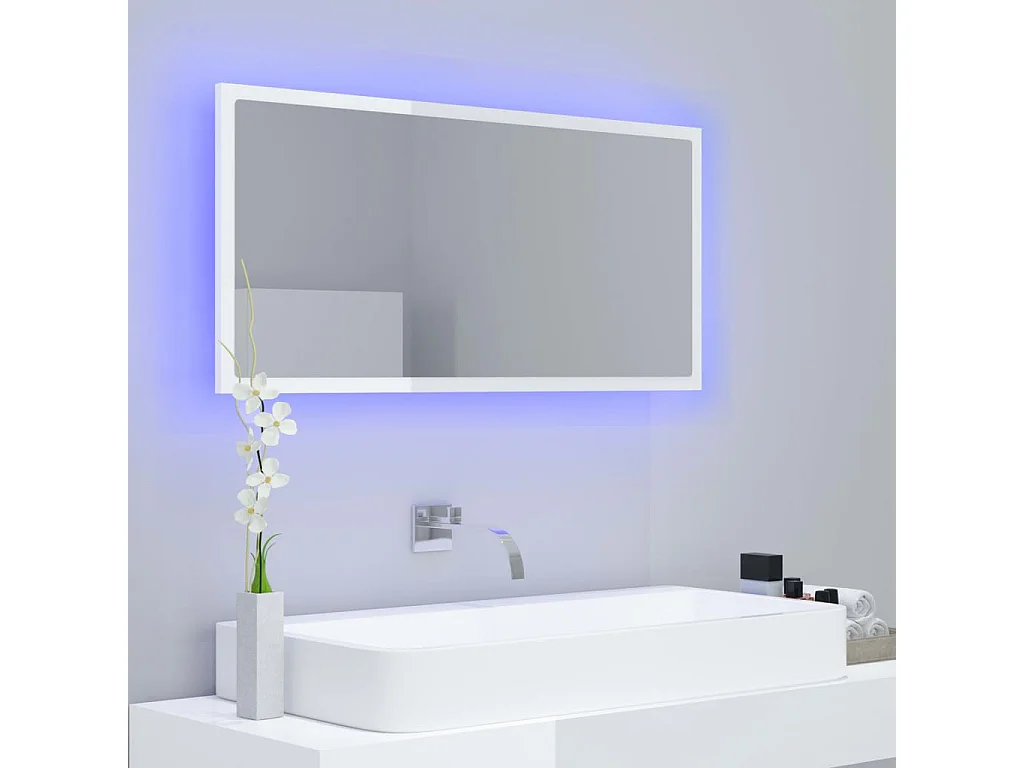 Miroir à LED de bain Blanc brillant 90x8,5x37