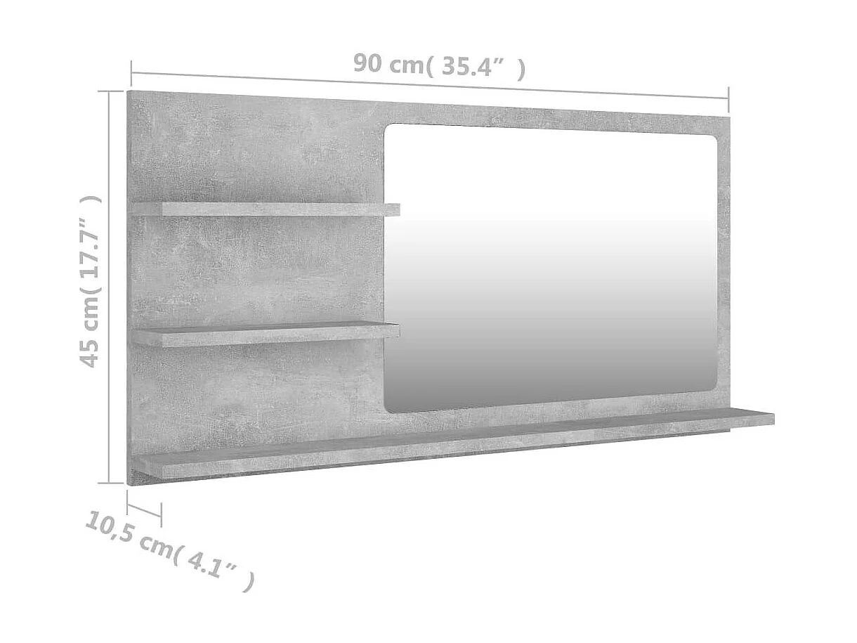Miroir de salle de bain Gris béton 90x10,5x45