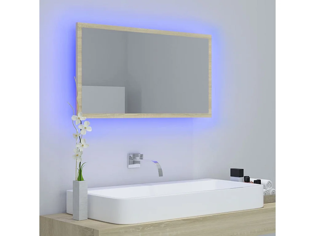 Miroir LED de salle de bain Chêne sonoma 80x8,5x37