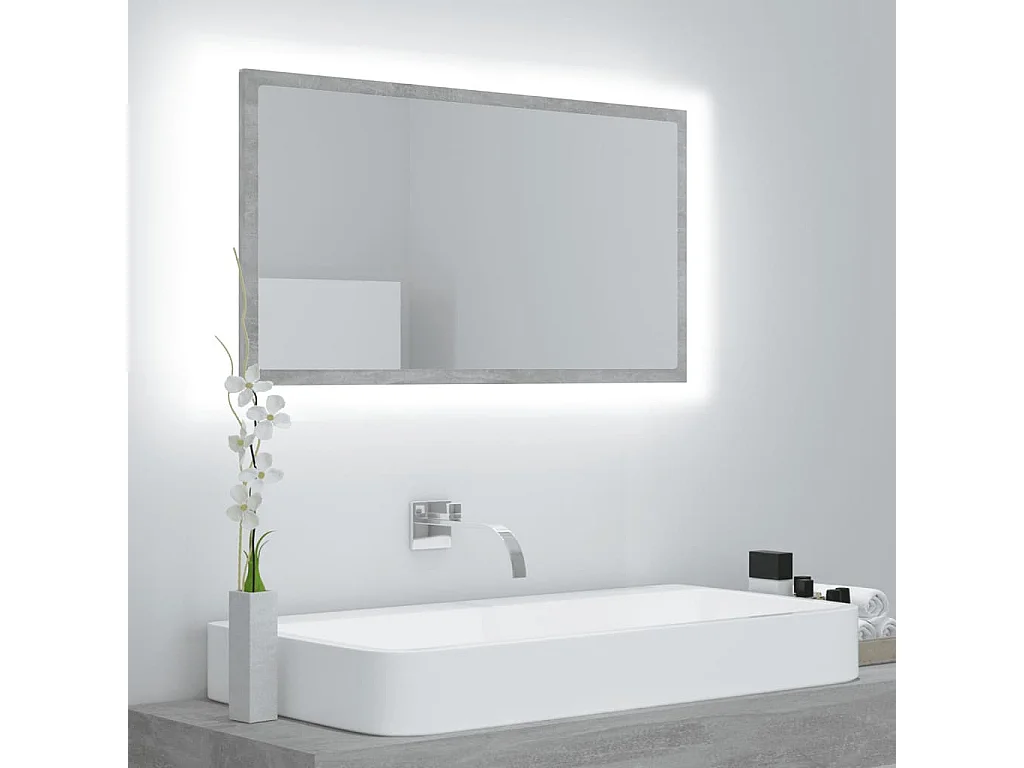 Miroir à LED de salle de bain Gris béton 80x8,5x37