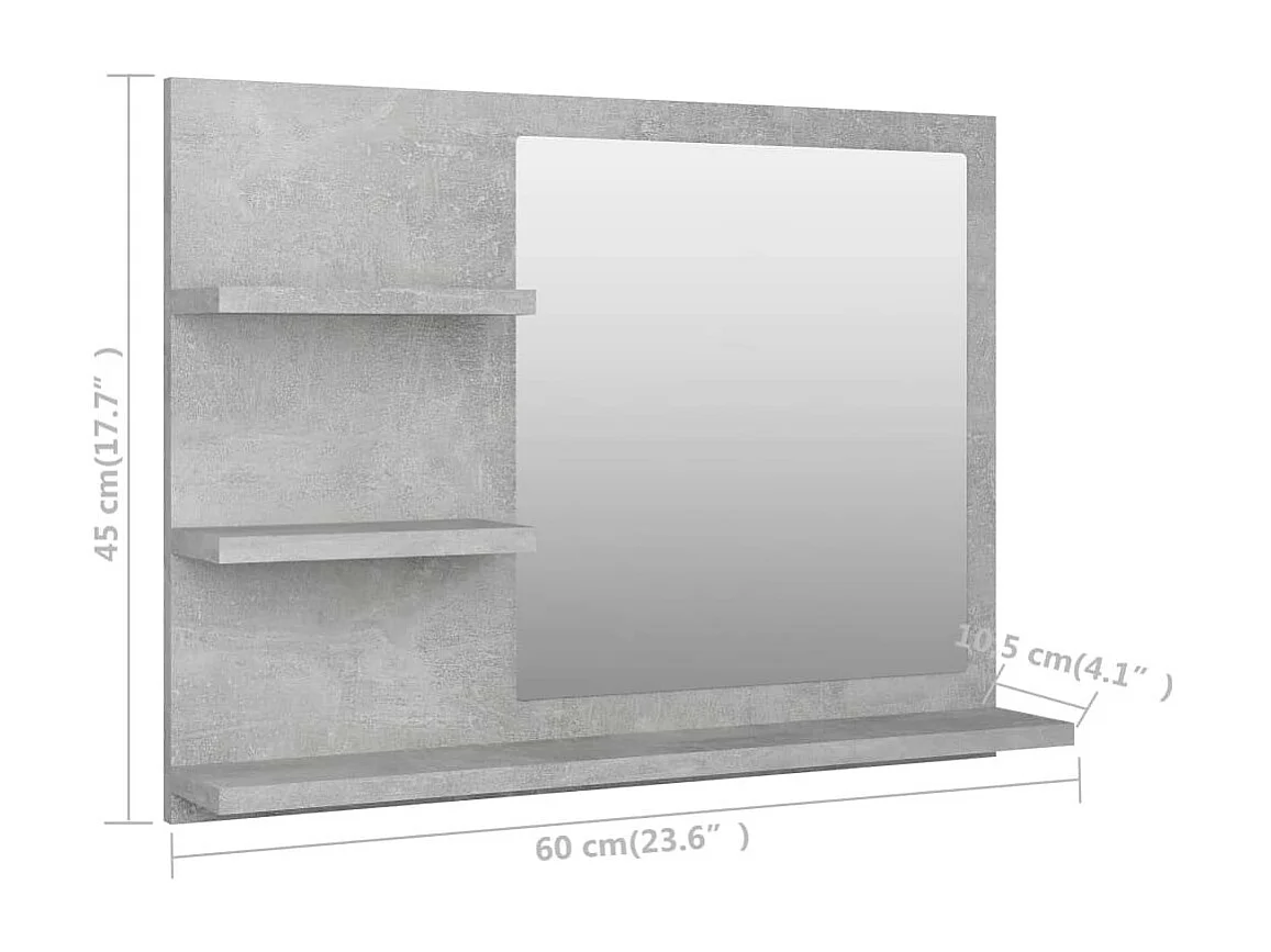 Miroir de salle de bain Gris béton 60x10,5x45