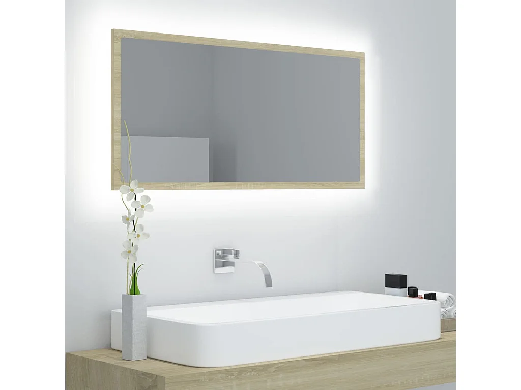 Miroir LED de salle de bain Chêne sonoma 90x8,5x37