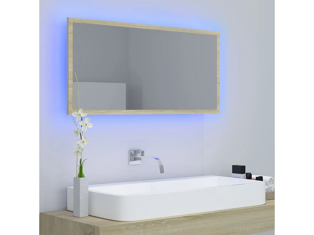 Miroir LED de salle de bain Chêne sonoma 90x8,5x37