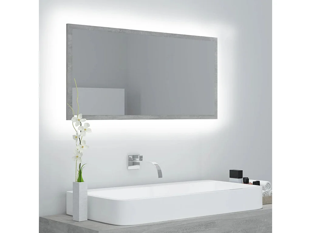 Miroir à LED de salle de bain Gris béton 90x8,5x37