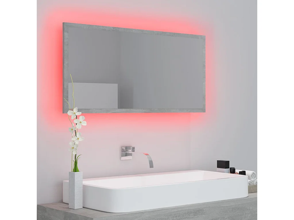 Miroir à LED de salle de bain Gris béton 90x8,5x37